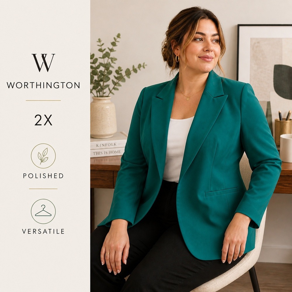Worthington Teal Women's Polished Blazer 2x